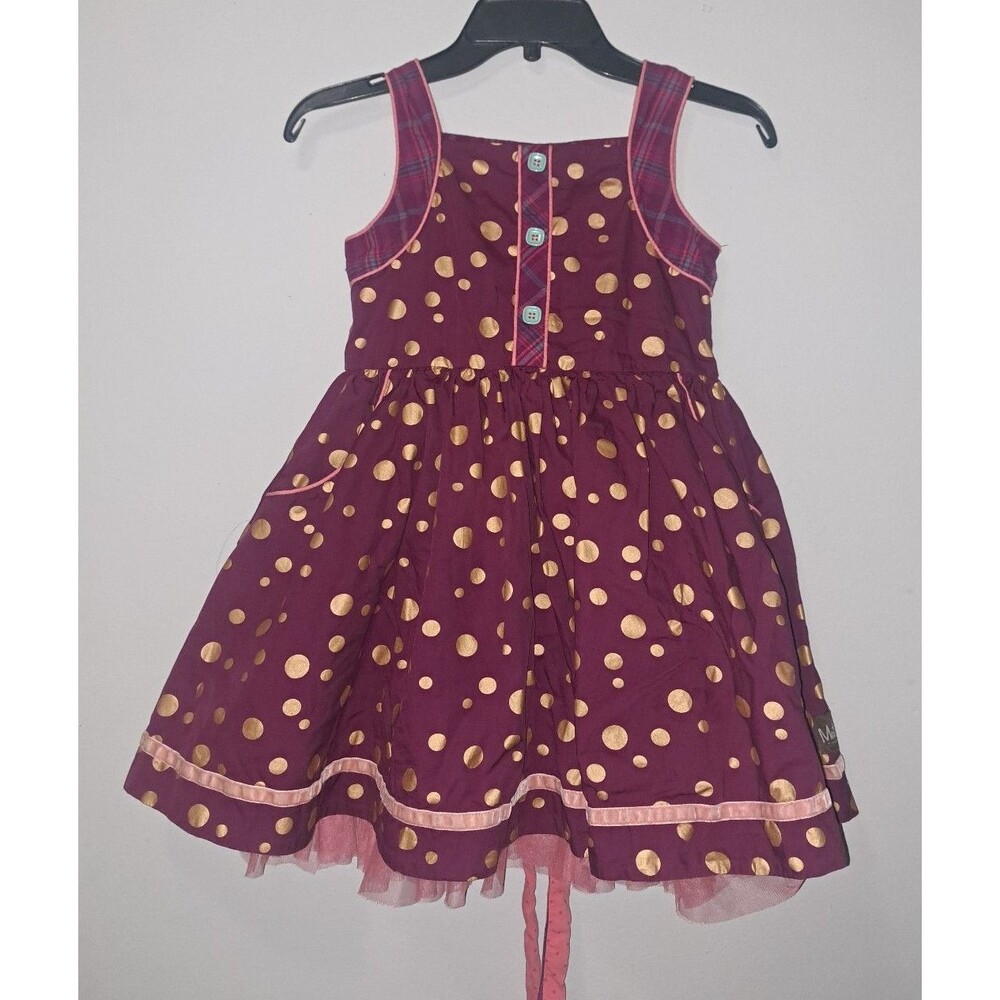 Matilda Jane brand Polka Dot Plaid Belted Dress With Tulle & Pockets Girls SZ 10